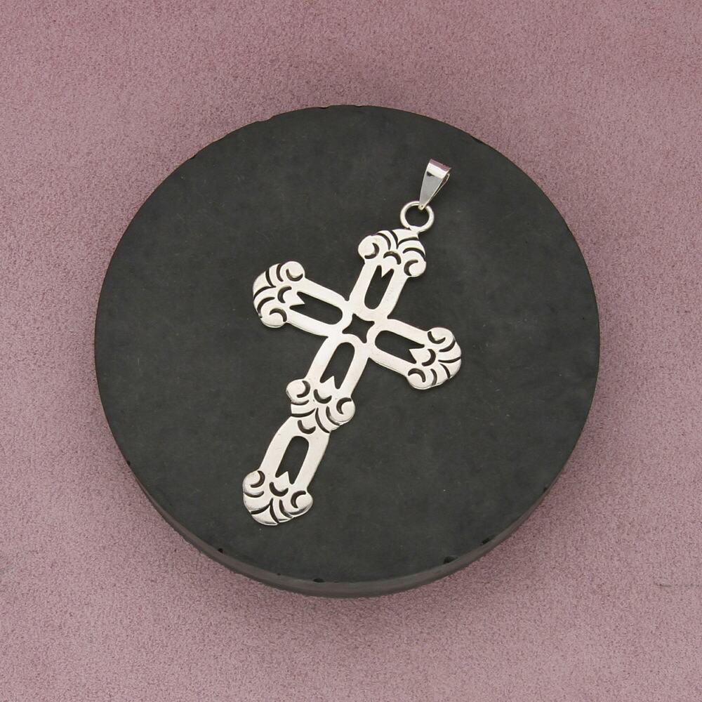taxco mexico sterling silver vintage large scrolled cross pendant